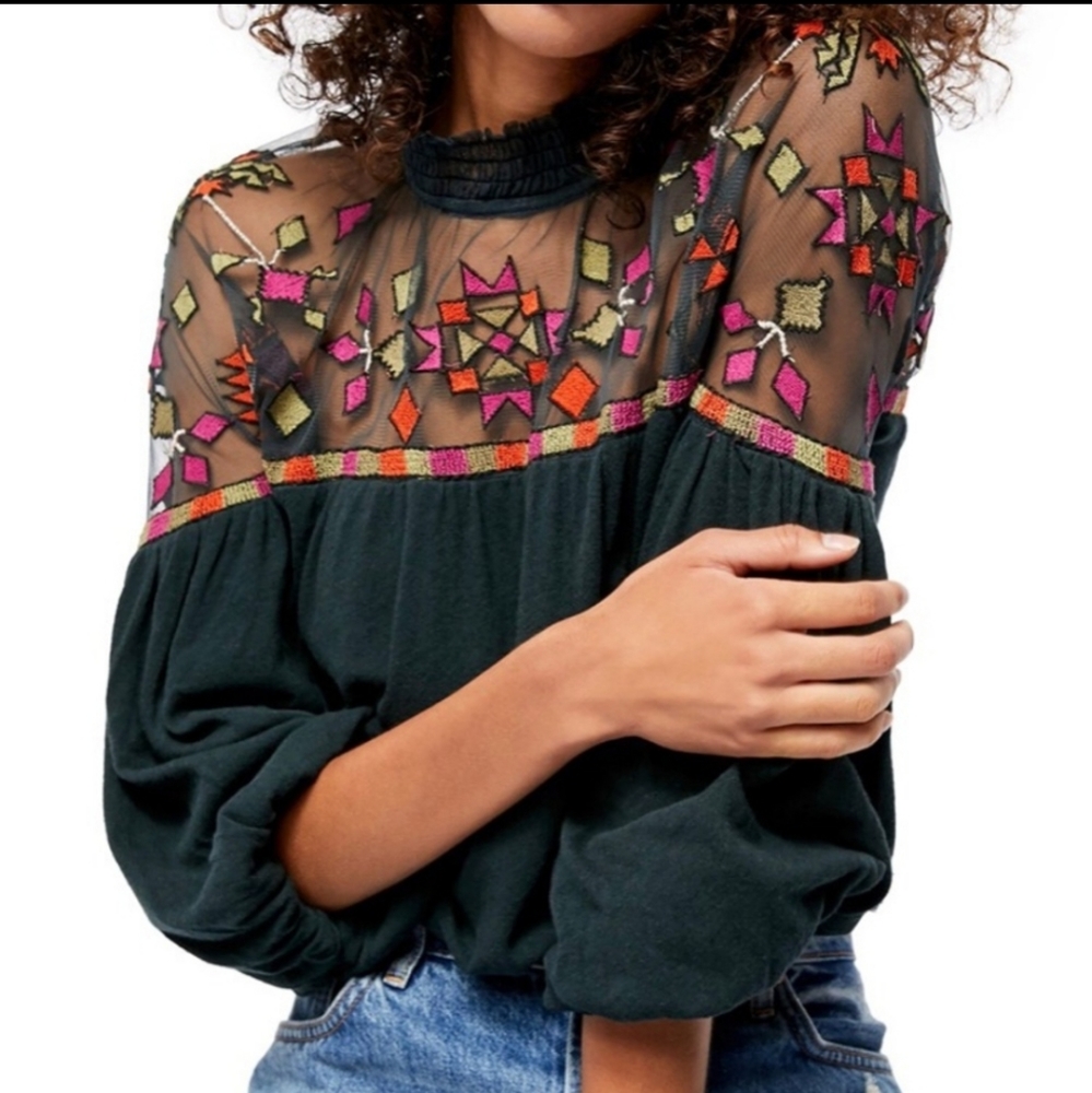 Free People Monday Morning Embroidered Cotton Top